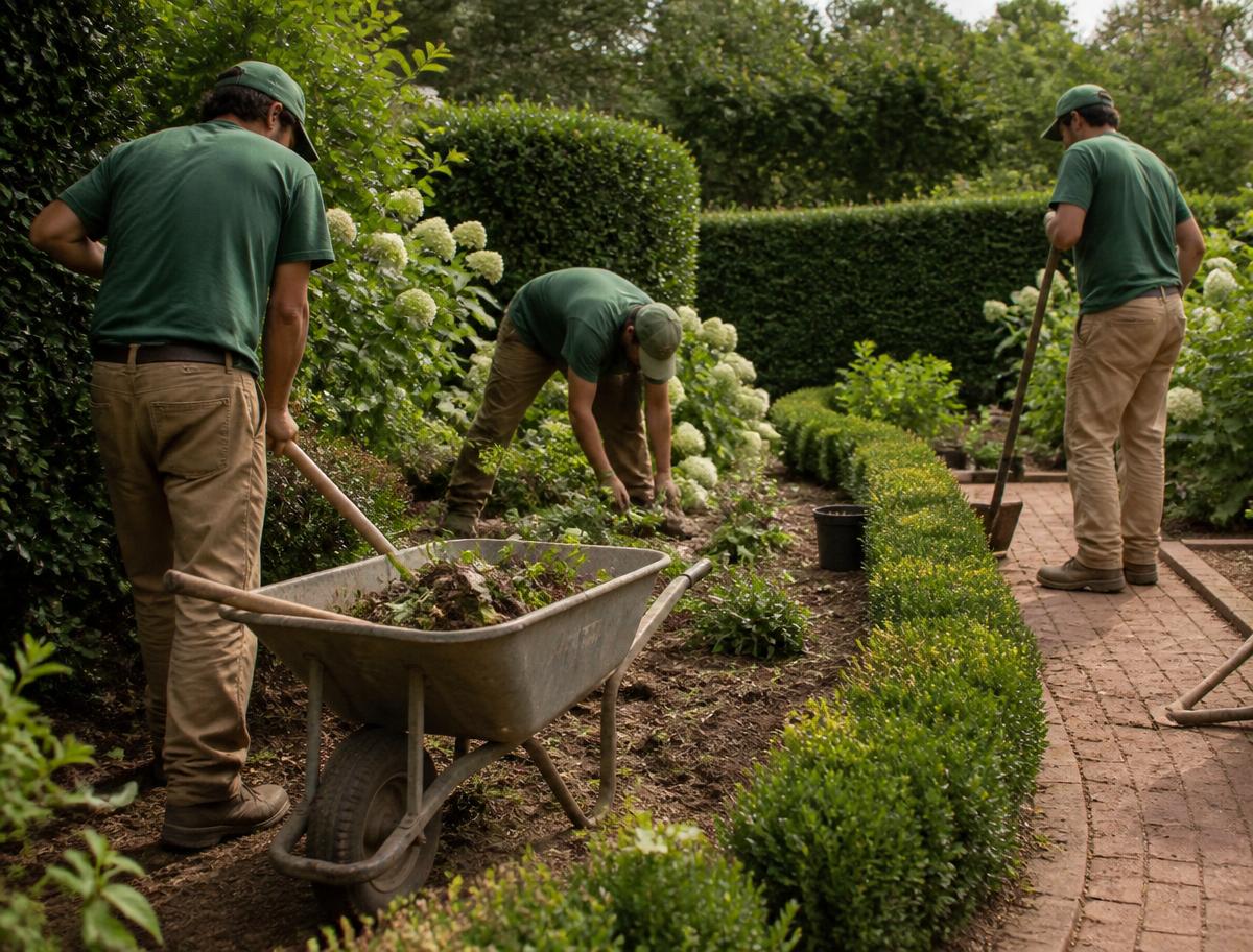 Our crew working in a garden bed
